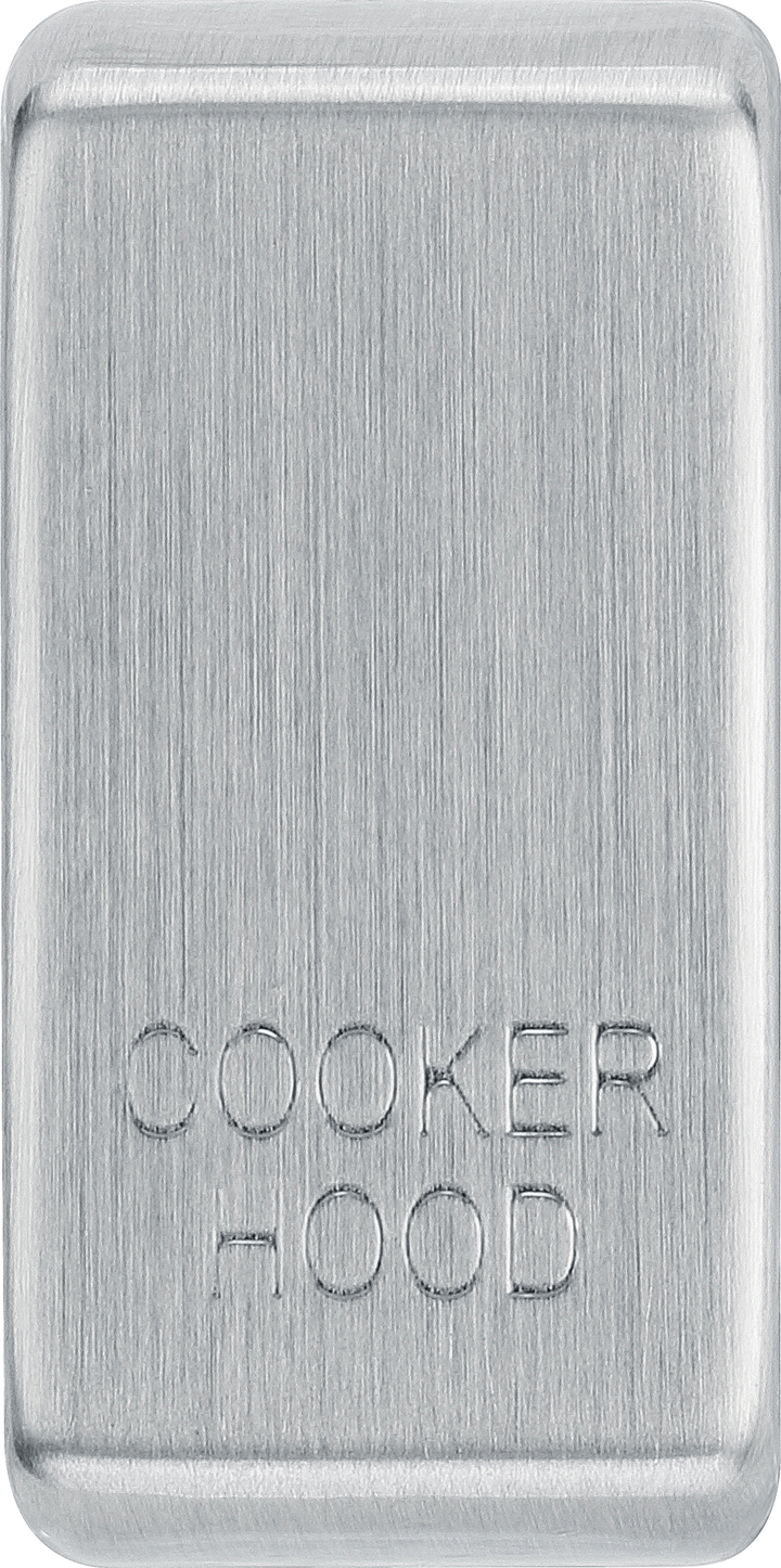 RRCHBS Front - This brushed steel finish rocker can be used to replace an existing switch rocker in the British General Grid range for easy identification of the device it operates and has 'COOKER HOOD' embossed on it.