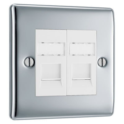 BG Nexus Polished Chrome 2 Gang RJ45 Double Data Outlet NPCRJ452 with 35mm Steel Back Box