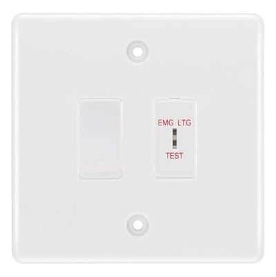BG Nexus White 2 Gang Emergency Key Switch with 2 Way Single Pole Switch by British General (BG-NWM2G1EMG1SP)