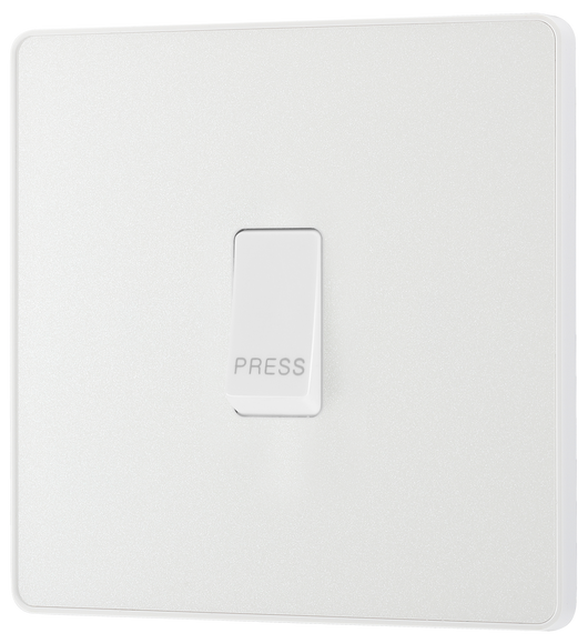 PCDCL14W Front - This Evolve pearlescent white bell push switch from British General is ideal for use where access is restricted such as office buildings or hospitals, where visitors need to let those inside know they have arrived.