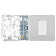 BG Evolve Brushed Steel Single Secondary Touch Dimmer Switch PCDBSTDS1W with 35mm Steel Back Box