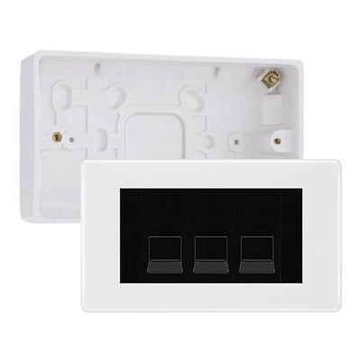 BG White Moulded 3 Gang RJ11 Telephone Socket Euro Module with 32mm Back Box - Black Insert by British General (BG-EMRJ11B-3G-32)