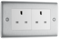 BG Electrical NBS24W Nexus Metal Brushed Steel 13A Double Unswitched Socket - White Insert