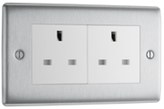 BG Electrical NBS24W Nexus Metal Brushed Steel 13A Double Unswitched Socket - White Insert by British General (BG-NBS24W-Shopify-SA_1)