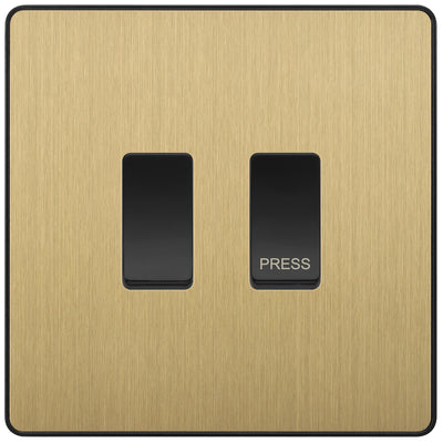 BG Evolve Satin Brass 2G Grid Switch Kit – 20A 2-Way & Retractive Press Module by British General (BG-Evolve-SB-2G-1x2Way-1xPress)