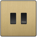 BG Evolve Satin Brass 2G Grid Switch Kit – 20A 2-Way & Retractive Press Module