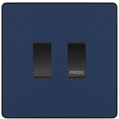 BG Evolve Matt Blue 2G Grid Switch Kit – 20A 2-Way & Retractive Press Module by British General (BG-Evolve-DB-2G-1x2Way-1xPress)