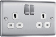 BG NBS22W 5 Pack Nexus Metal Brushed Steel 2 Gang 13A Switch Socket-White Insert by British General (BG-NBS22W-Shopify-SA-5)