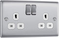 BG NBS22W 10 Pack Nexus Metal Brushed Steel 2 Gang 13A Switch Socket White Insert