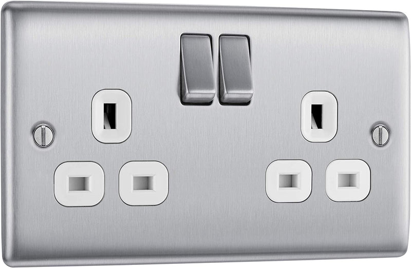 BG NBS22W 10 Pack Nexus Metal Brushed Steel 2 Gang 13A Switch Socket White Insert