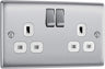 BG NBS22W 10 Pack Nexus Metal Brushed Steel 2 Gang 13A Switch Socket White Insert by British General (BG-NBS22W-Shopify-SA-10)