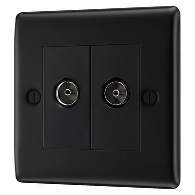 BG Nexus Matt Black Double 1x TV 1x FM Diplex Socket NFB66 with 35mm Steel Back Box