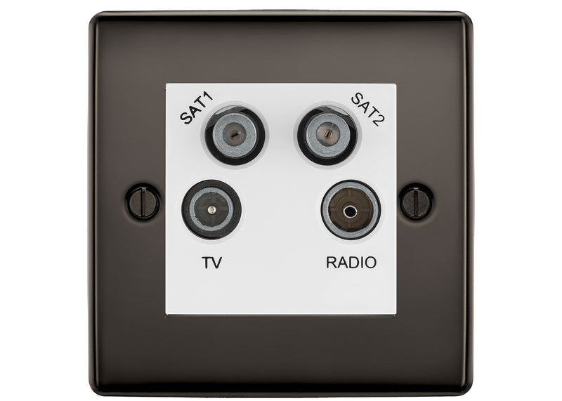 BG Nexus Black Nickel TV/FM/2x SAT Quadplex Socket – White Insert