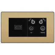 BG Evolve Satin Brass 4G Faceplate with HDMI + TV/FM/SAT Module - Black Insert by British General (BG-PCDSBEMR4B-HDMI-TVFM2B)