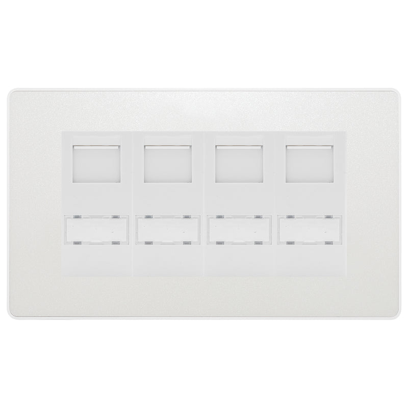 BG Evolve Pearlescent White 4 Gang RJ45 Cat6 Data Socket White Inserts