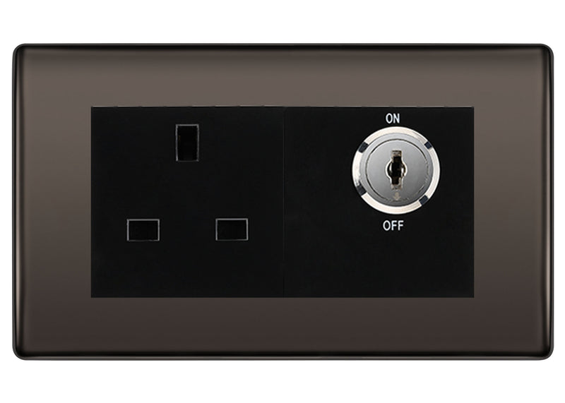 BG Nexus Black Nickel 13A Double Pole Key Controlled Socket – Black Inserts