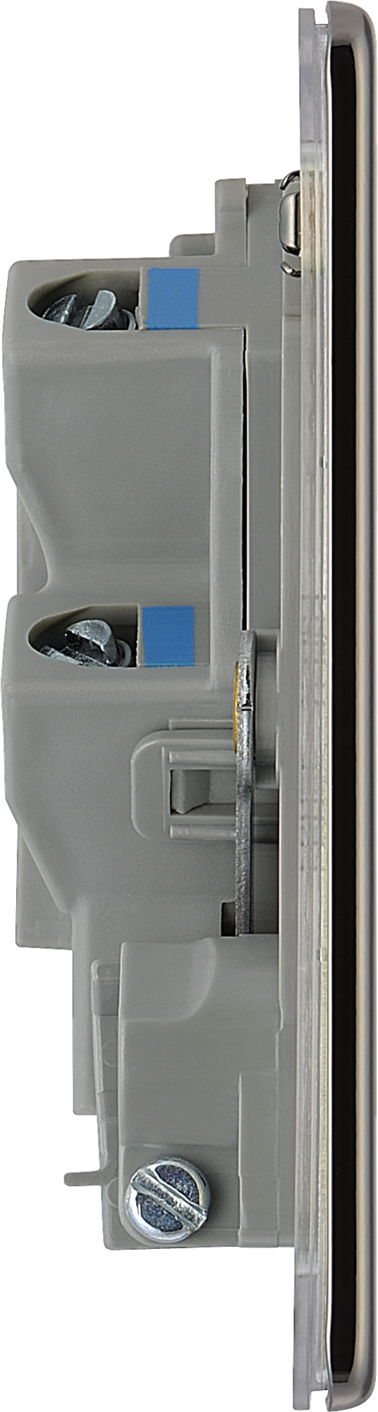  FBN55 Side - This 13A fused and unswitched connection unit from British General provides an outlet from the mains containing the fuse ideal for spur circuits and hardwired appliances. The backplate has an optional flex outlet with removable blanking piece at the lower edge. 