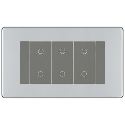 BG Nexus Screwless Polished Chrome Triple Secondary Touch Dimmer Switch - Grey Insert by British General (BG-EMTDSG+FPCEMR4)