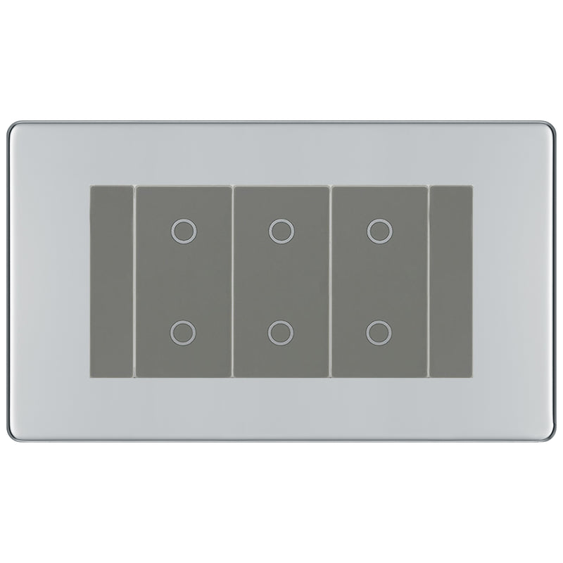 BG Nexus Screwless Polished Chrome Triple Secondary Touch Dimmer Switch - Grey Insert