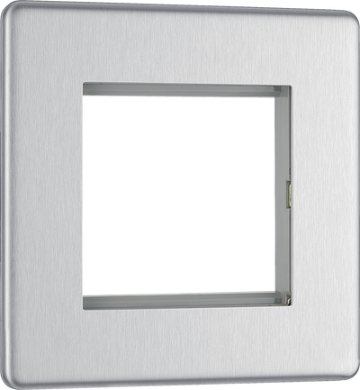 BG Electrical FBSEMS2 Euro Module Screwless Flat-Plate 2 Module Square Front Plate Brushed Steel