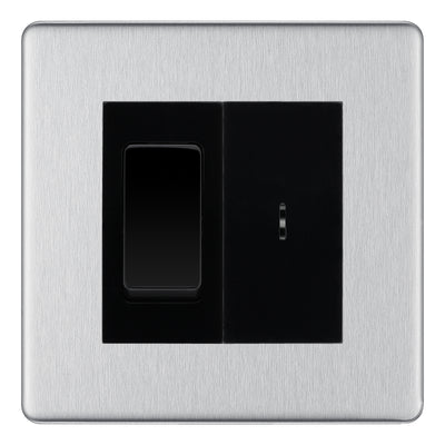 BG Screwless Brushed Steel 2 Way Single Pole Key Switch with 2 Way Single Pole Switch, Key Included - Black Insert