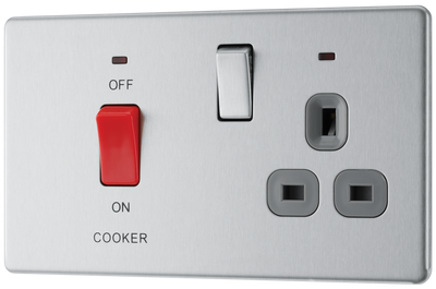 BG Electrical FBS70G Nexus Screwless Flat-Plate Switched Socket Cooker Unit Brushed Steel Grey Insert 45A
