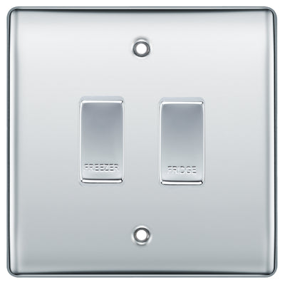 BG Polished Chrome 2 Gang Engraved Custom Labelled Appliance Grid Switch by British General (BG-POLISHED-CHROME-CUSTOM-2GANG-SWITCH)