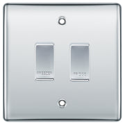 BG Polished Chrome 2 Gang Engraved Custom Labelled Appliance Grid Switch by British General (BG-POLISHED-CHROME-CUSTOM-2GANG-SWITCH)
