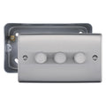 BG Nexus Brushed Steel 200W 2-Way 3 Gang Trailing Edge Push Dimmer & Surface Pattress Back Box