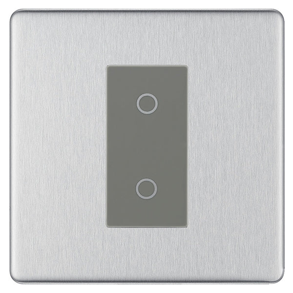 BG Nexus Screwless Brushed Steel Single Master Touch Dimmer Switch Grey Insert FBSTDM1G