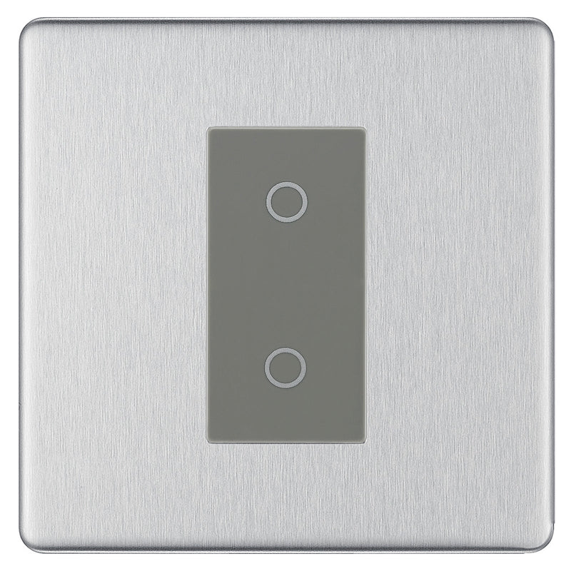 BG Nexus Screwless Brushed Steel Single Master Touch Dimmer Switch Grey Insert FBSTDM1G