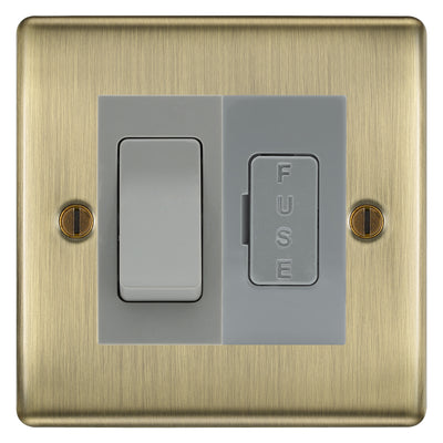 BG Nexus Antique Brass 2 Way Light Switch & 13A Fused Spur Plate | Grey Insert