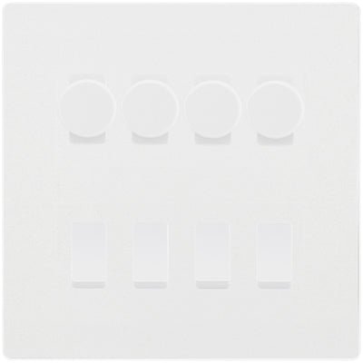 BG Evolve Pearlescent White 8 Gang Switch 4x Trailing Edge LED Dimmer 4x Intermediate Custom Grid Switch by British General (BG-Evolve-CL-8G-CUSTOM-4x-Dimmer-4x-INT)