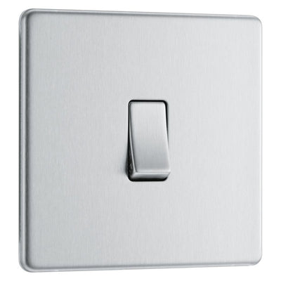 BG Screwless Brushed Steel 20A 16AX 2 Way Single Light Switch FBS12 with 25mm Steel Back Box