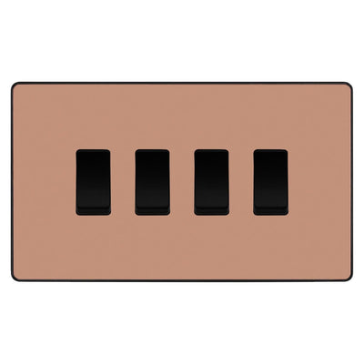 BG Evolve Polished Copper 4 Gang Intermediate Custom Grid Light Switch by British General (BG-Evolve-PC-4G-CUSTOM-4x INT SWITCH)