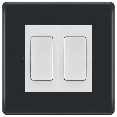 BG Part M 2 Gang 20AX 2 Way Light Switch Graphite - White Insert