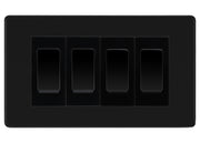 BG Screwless Matt Black 4-Gang Light Switch 3x 2-Way + 1x Intermediate – Black Inserts by British General (BG-SCRL-FB-4G-Combo-1x INT-3x 2WAY-BL)
