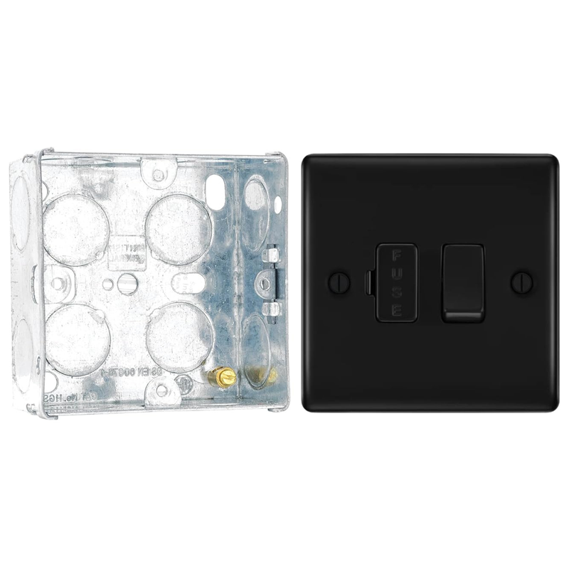 BG Nexus Matt Black 13A Switched Fused Connection Unit NFB50 with 35mm Steel Back Box