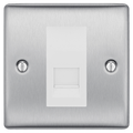 BG Nexus Brushed Steel Single Master Telephone Socket, Screw Terminal - White Inserts