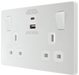 PCDCL22UAC30W Side - This Evolve pearlescent white 13A power socket from British General with integrated fast charge USB-A and USB-C ports delivers a 50% charge to mobile phones in just 30 minutes. 
