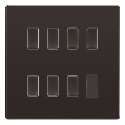 BG Black Nickel Screwless 7 Gang 2 Way Custom Grid Light Switch with Back Box Included by British General (BG-SCL-BN-7G-CUSTOM-LIGHT-SWITCH)