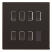 BG Black Nickel Screwless 7 Gang 2 Way Custom Grid Light Switch with Back Box Included by British General (BG-SCL-BN-7G-CUSTOM-LIGHT-SWITCH)