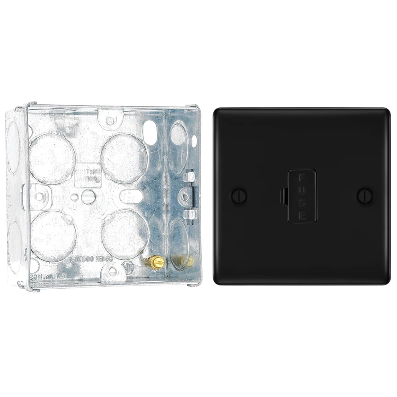 BG Nexus Matt Black 13A Unswitched Fused Connection Unit NFB54 with 35mm Steel Back Box