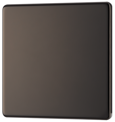 FBN94 Front - This screwless black nickel single blank plate from British General is ideal for covering unused electrical connections and has a slim clip-on/off front plate for a luxurious finish