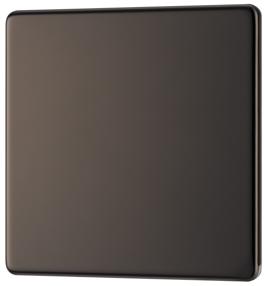 FBN94 Front - This screwless black nickel single blank plate from British General is ideal for covering unused electrical connections and has a slim clip-on/off front plate for a luxurious finish