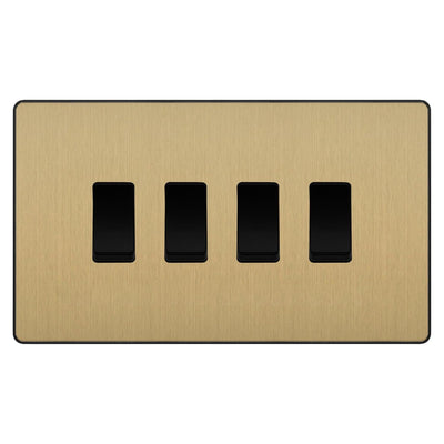 BG Evolve Satin Brass 4 Gang Light Switch 2x Intermediate 2x 2 Way Custom Grid Switch by British General (BG-Evolve-SB-4G-CUSTOM-2x INT-2x 2WAY SP)