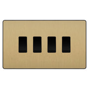 BG Evolve Satin Brass 4 Gang Light Switch 2x Intermediate 2x 2 Way Custom Grid Switch by British General (BG-Evolve-SB-4G-CUSTOM-2x INT-2x 2WAY SP)