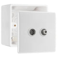 BG Electrical Double Satellite TV Socket Outlet White & 50mm Pattress Back Box