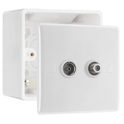 BG Electrical Double Satellite TV Socket Outlet White & 50mm Pattress Back Box by British General (BG-865+877)
