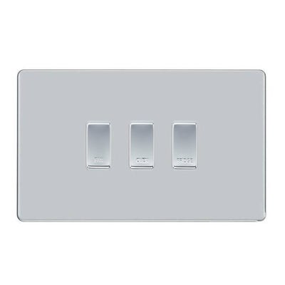 BG Screwless Polished Chrome 3 Gang Engraved Custom Labelled Appliance Grid Switch by British General (BG-SCREWLES-POLISHED-CHROME-CUSTOM-3GANG)